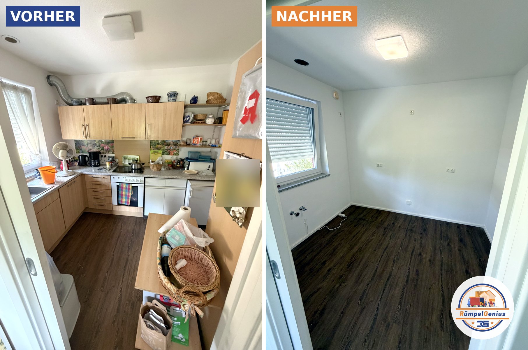Vorher und Nachher Küche – Entrümpelung Rottenburg
